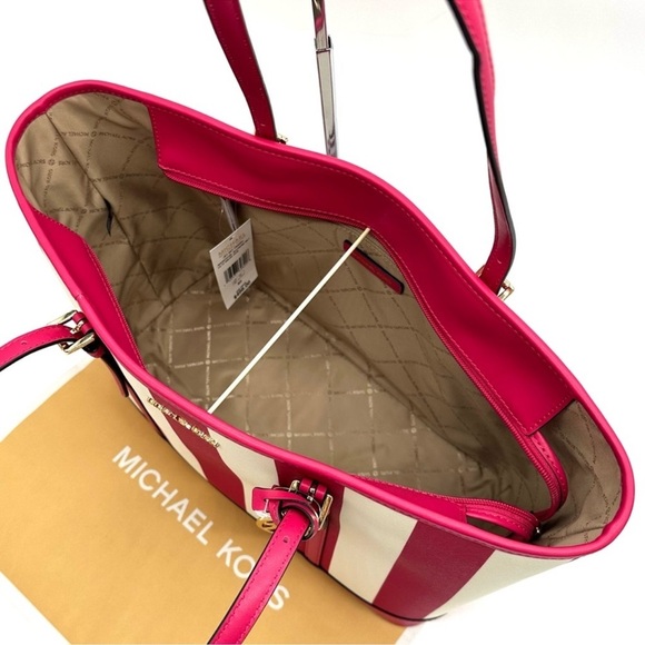 Michael Kors Large Jet Set Travel TZ Shoulder Tote Bag Electric Pink Multi - Picture 8 of 11